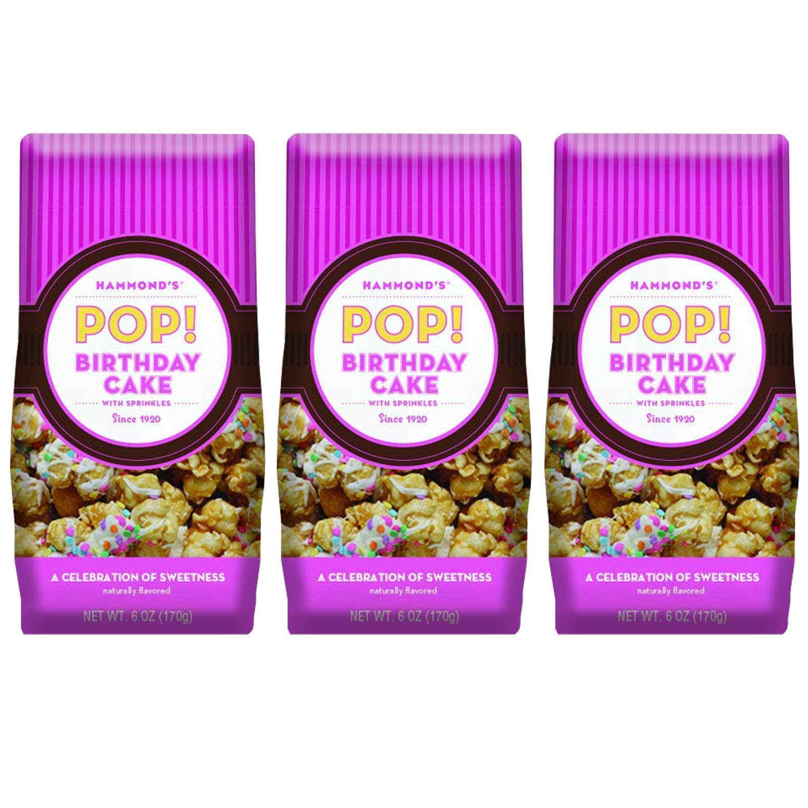 Hammond's Candies | Gourmet Birthday Cake Popcorn | 3 Bags, Great for Snacking | Small Batches Popped to Perfection | Handcrafte