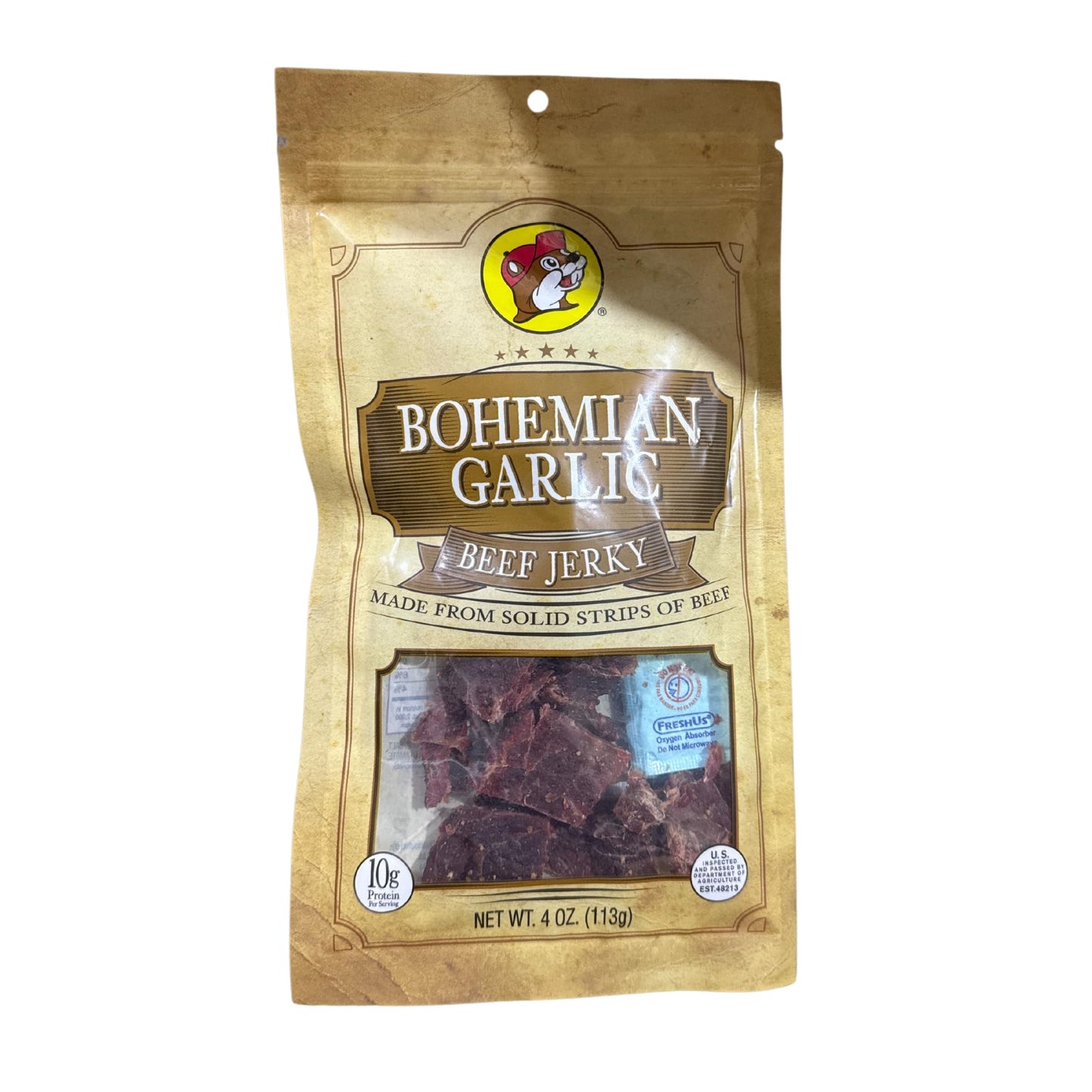 Buc-ees Smoked Garlic Beef Jerky, 100% Lean, 10g Protein, 4 Ounce Bag