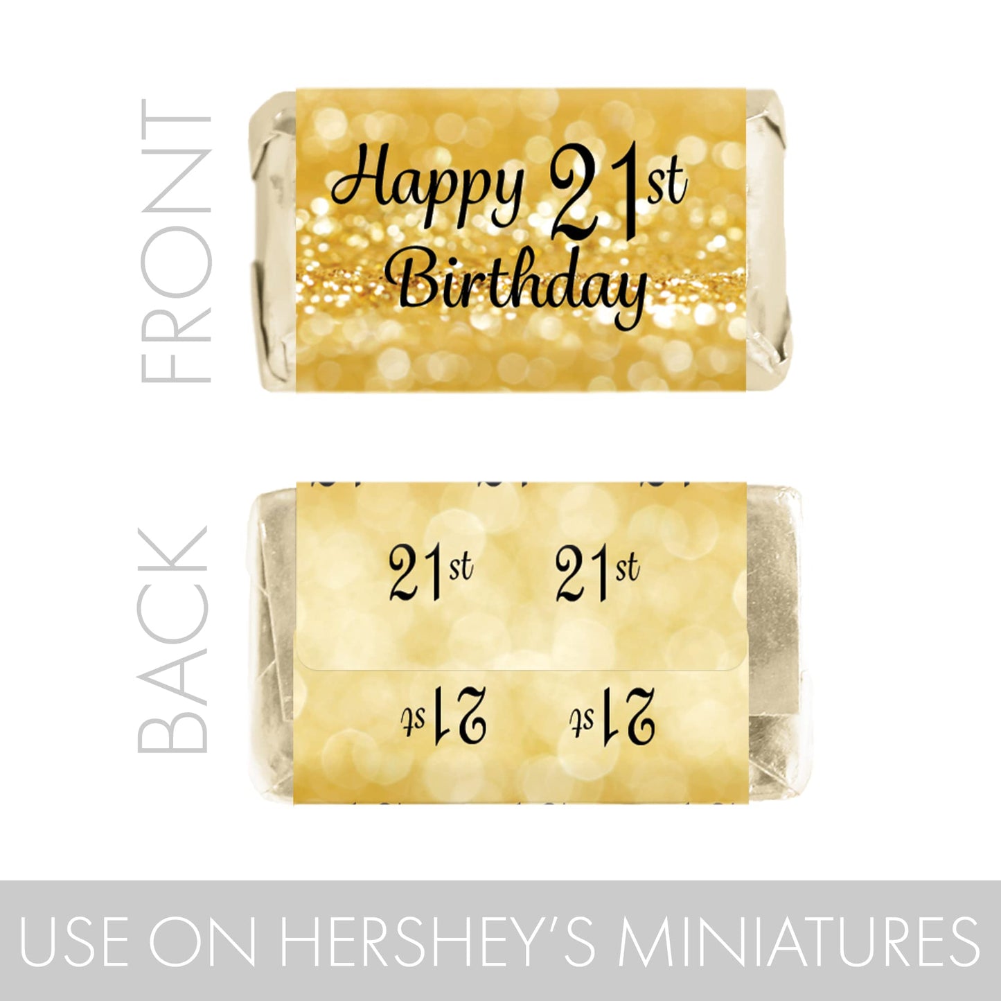 Distinctivs Black And Gold 21St Birthday Party Mini Candy Bar Wrappers - 45 Stickers, 21St Birthday Decorations