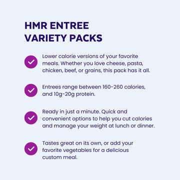 HMR Entrees Meals 5-Pack Variety | Low Calorie Premade Microwave Meals for Weight Loss | Ready to Eat Dinner | Includes Mac & Ch