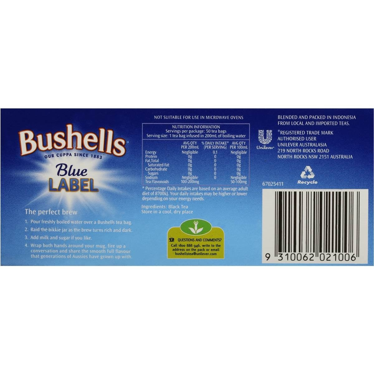 Australian Bushells Blue Label 50 Tagged Tea Bags