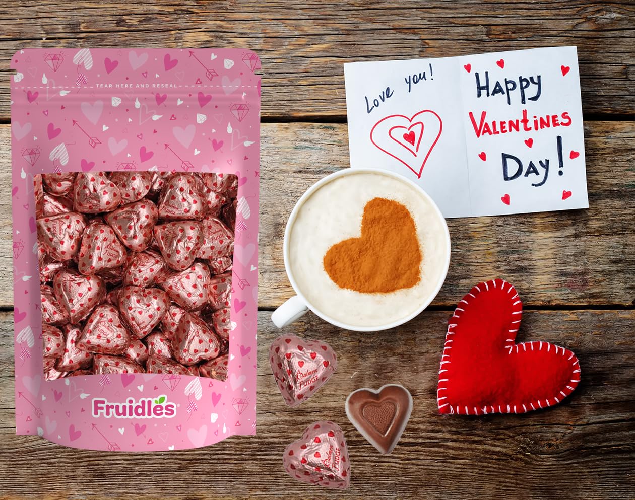 Fruidles Valentines Fudge Hearts, Holiday  , Individually Wrapped Foils, Kosher Certified Dairy (Half-Pound)