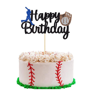 Gyufise 1Pc Baseball Theme Cake Topper Happy Birthday Baseball Player Cake Decoration For Baseball Sports Party Theme Party Deco