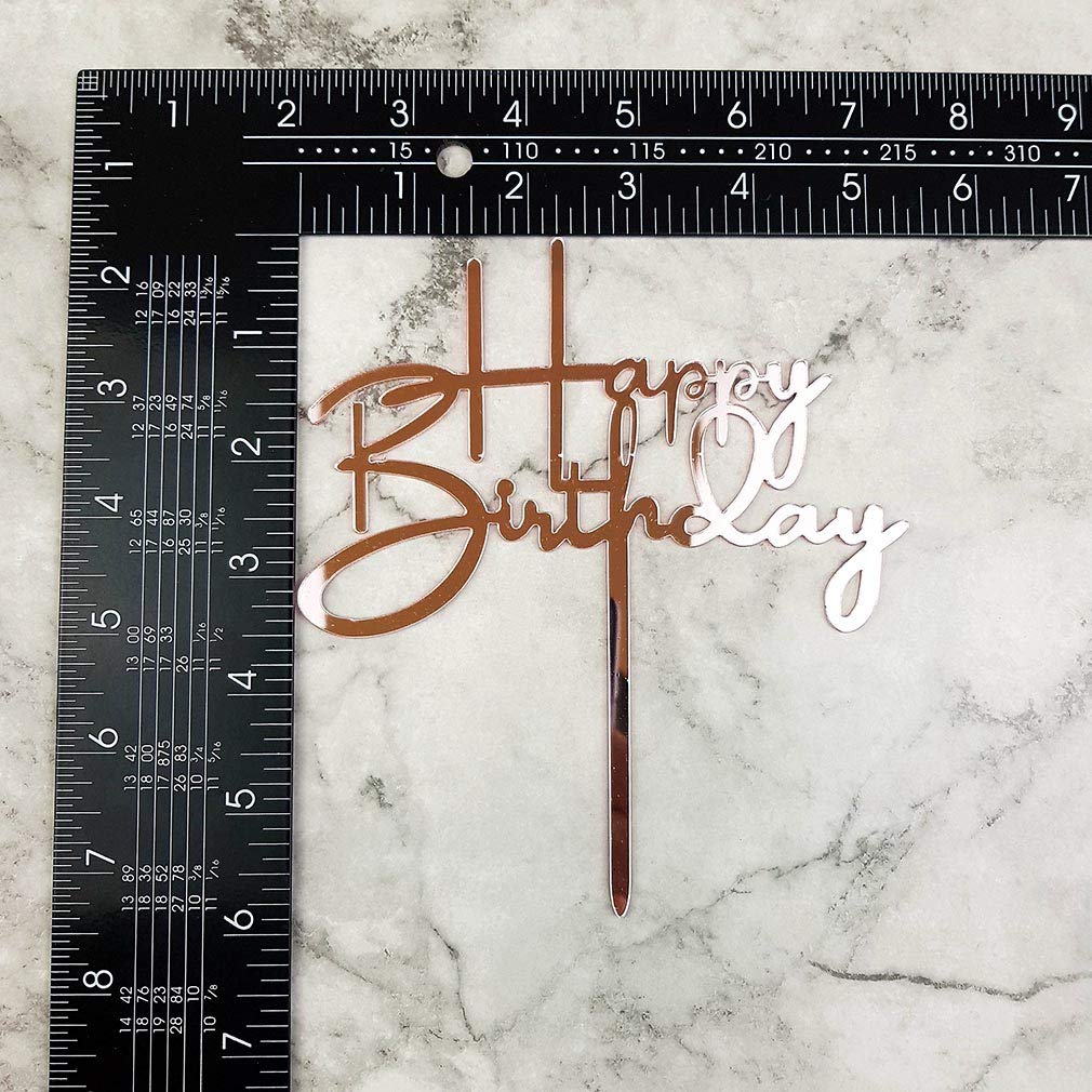 Happy Birthday Cake Topper For Birthday Party Decorations - Mirror Rose Gold Acrylic