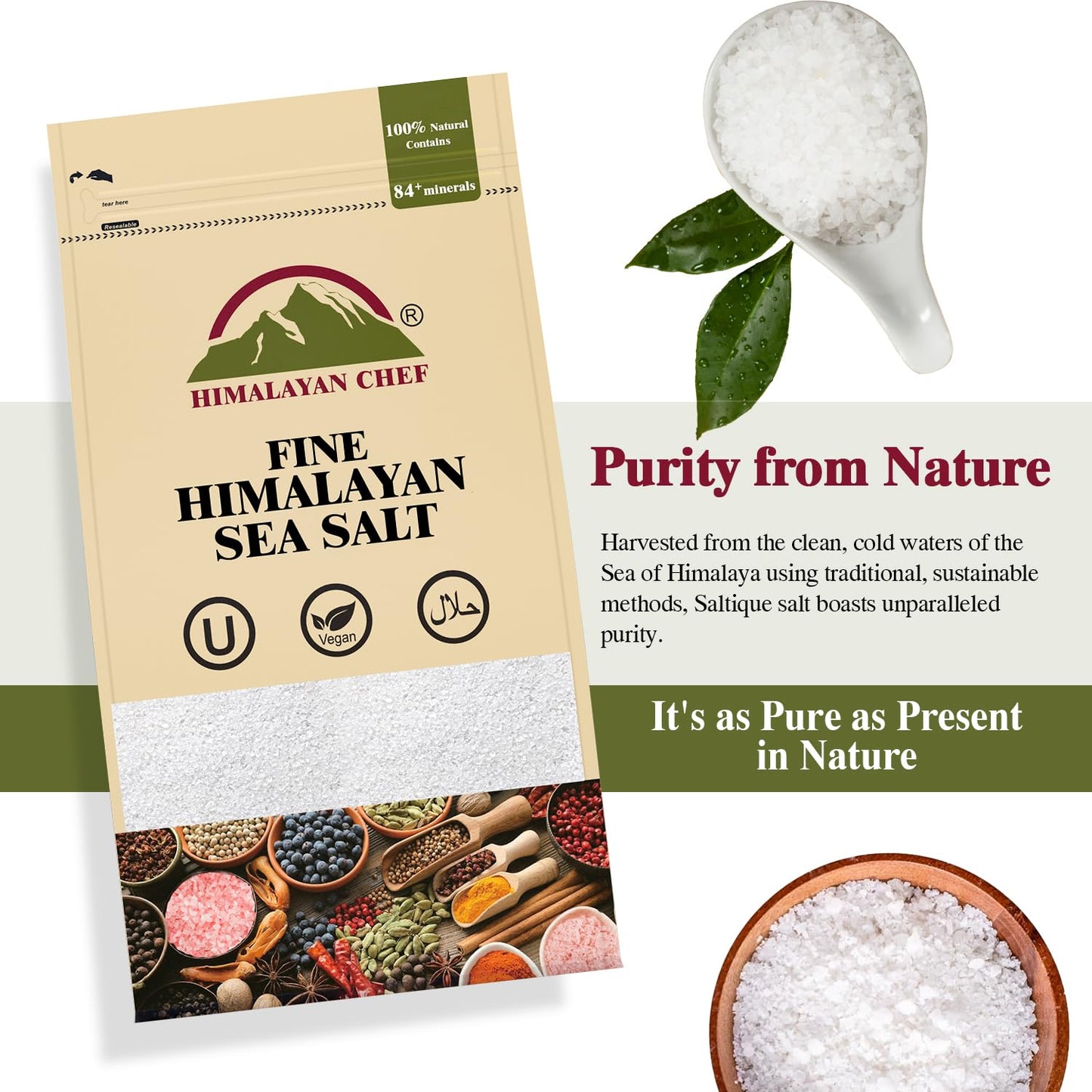 Himalayan Chef Sea Salt, All-Natural Fine Grain, Non-Iodized, 192 Ounce, Pack of 4