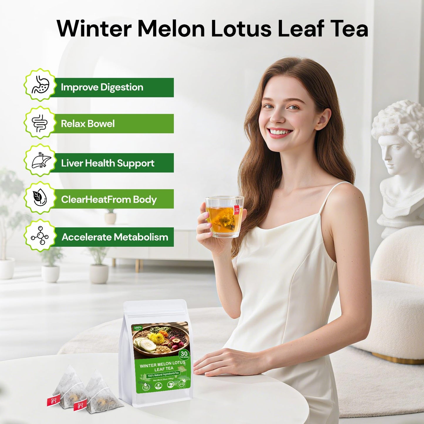 Tiucm Winter Melon Lotus Leaf Tea - 100% Natural Herbal Teabags, 60 Count, Traditional Chinese Formula, 2 Pack