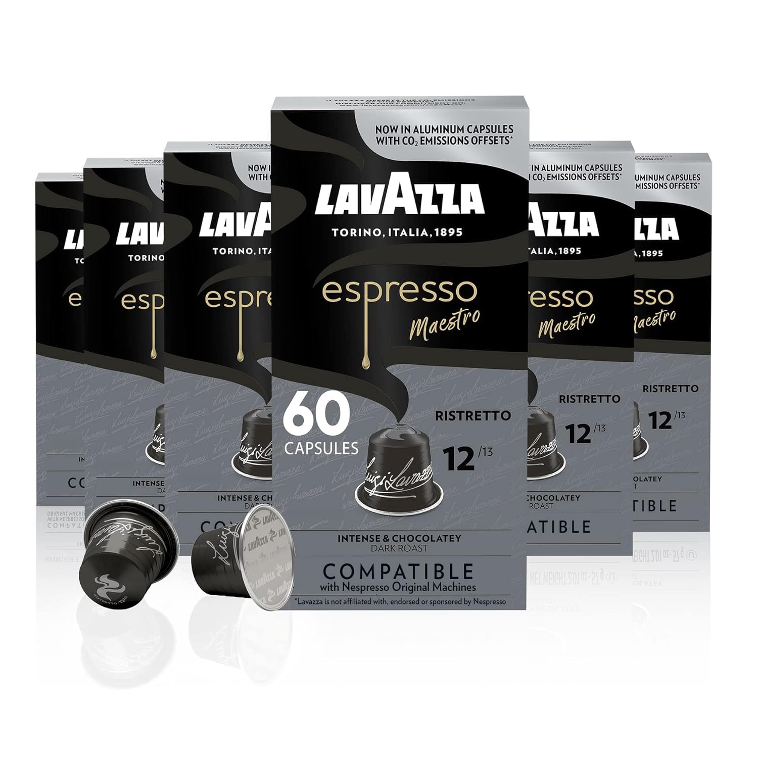 Lavazza Ristretto Noble Dark Roast Coffee Capsules Compatible with Nespresso, 10 Count (Pack of 6)
