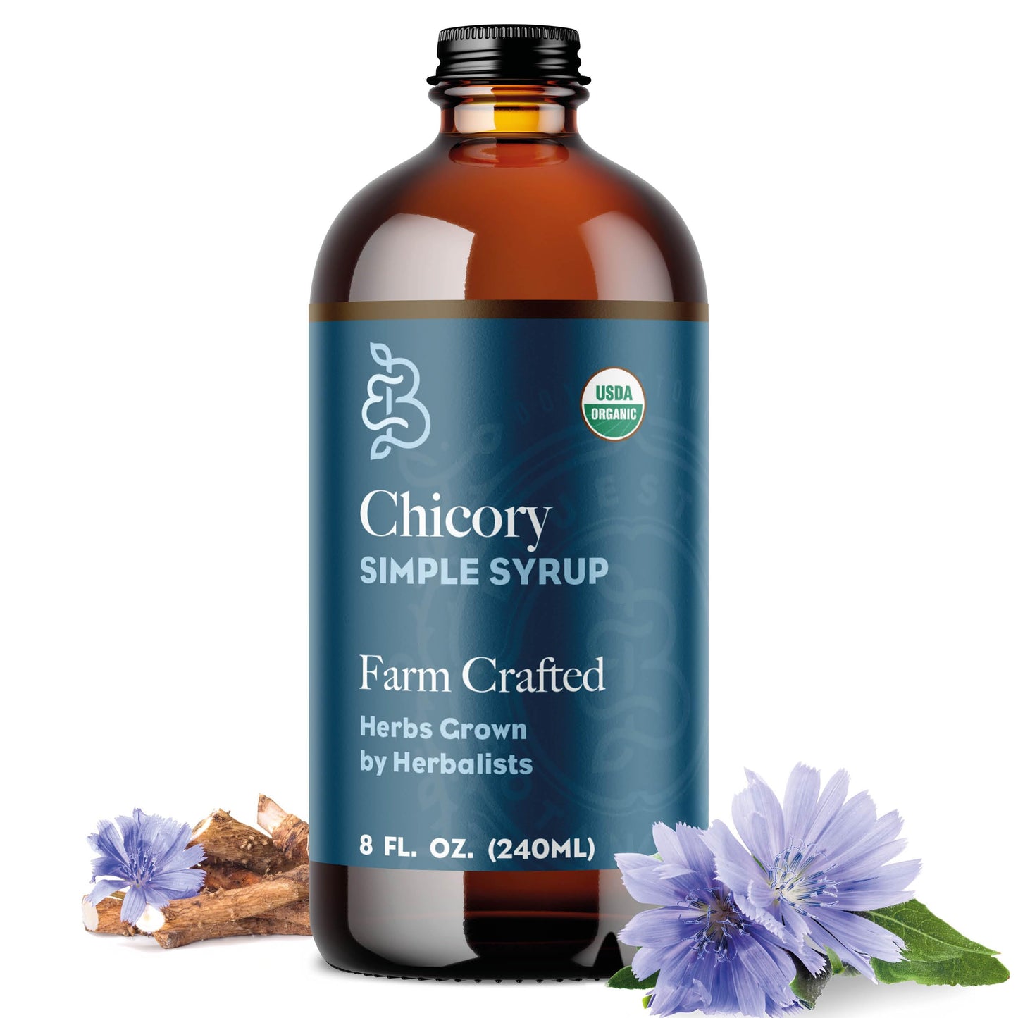 Bluestem Botanicals Organic Chicory Simple Syrup, Non-Alcoholic Mixer, 8 oz