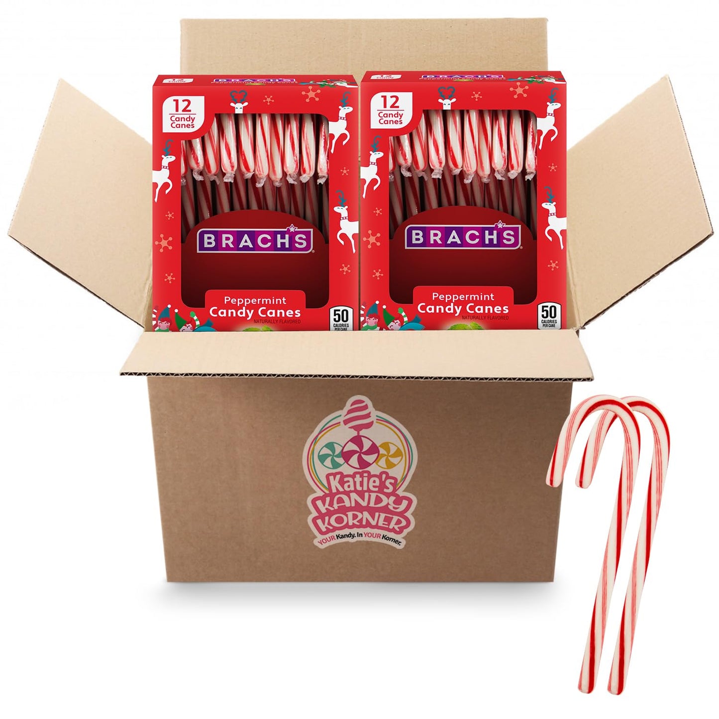 KATIES KANDY KORNER Brachs Peppermint Candy Canes in Bulk 12 Each, Individually Wrapped Ideal Bulk Candy Canes for Christmas Cel
