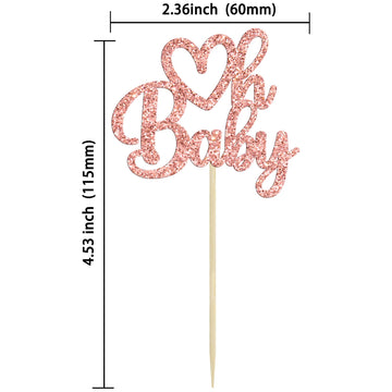 Gyufise 24 Pack Rose Gold Glitter Valentine Oh Baby Cupcake Toppers Valentine Day Cake Toppers Baby Shower Oh Baby Cupcake Picks