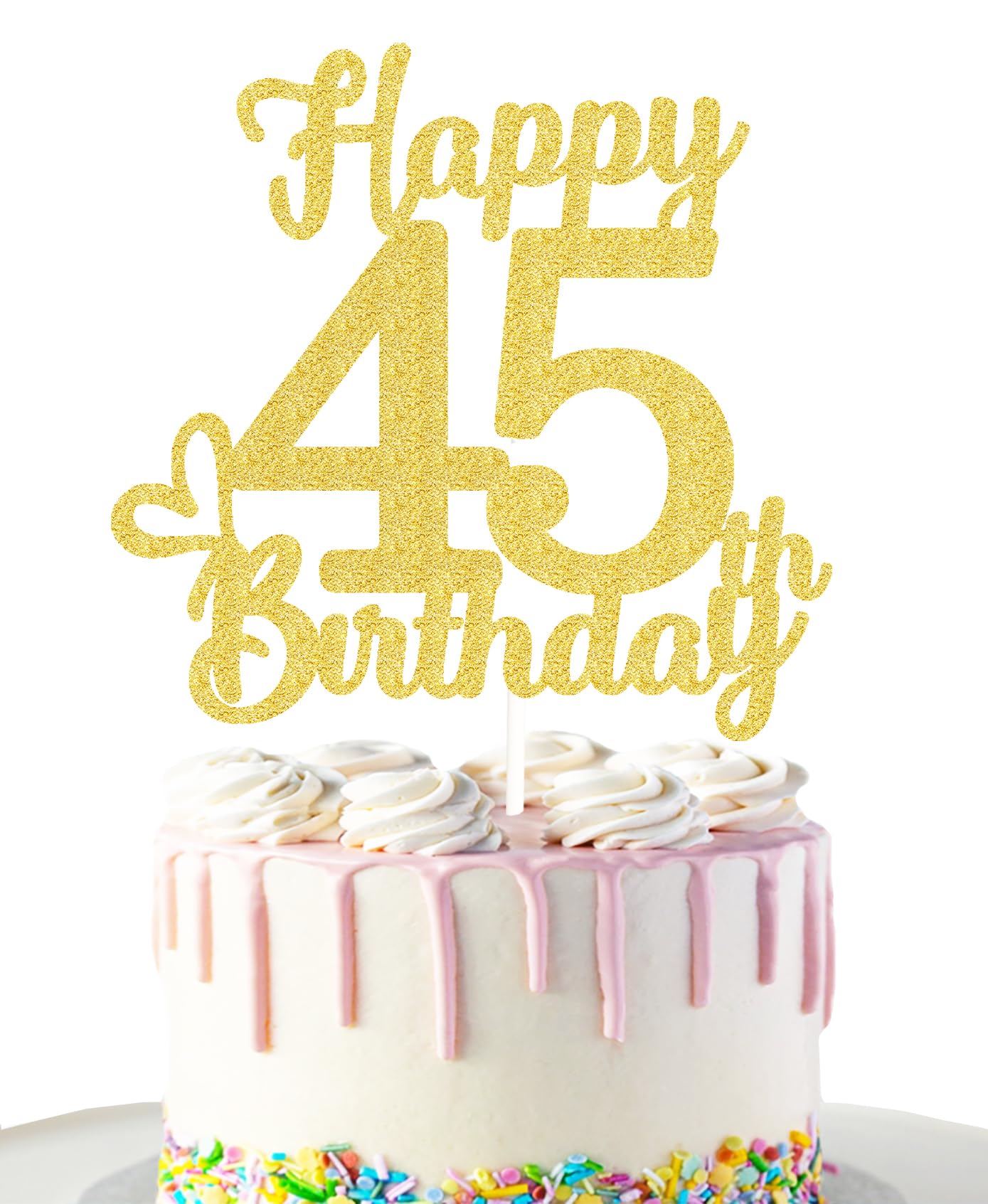 45 Birthday Cake Toppers-Gold Glitter, 45Th Cake Topper For Men,45 Cake Topper For Women, 45Th Birthday Decorations,45Th Birthda