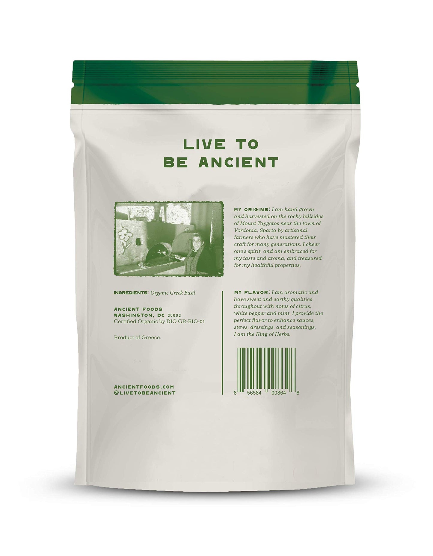 Ancient Foods Organic Basil - Organic Greek Basil from Vordonia, Dried Basil Leaves for Cooking and Seasoning (30g)