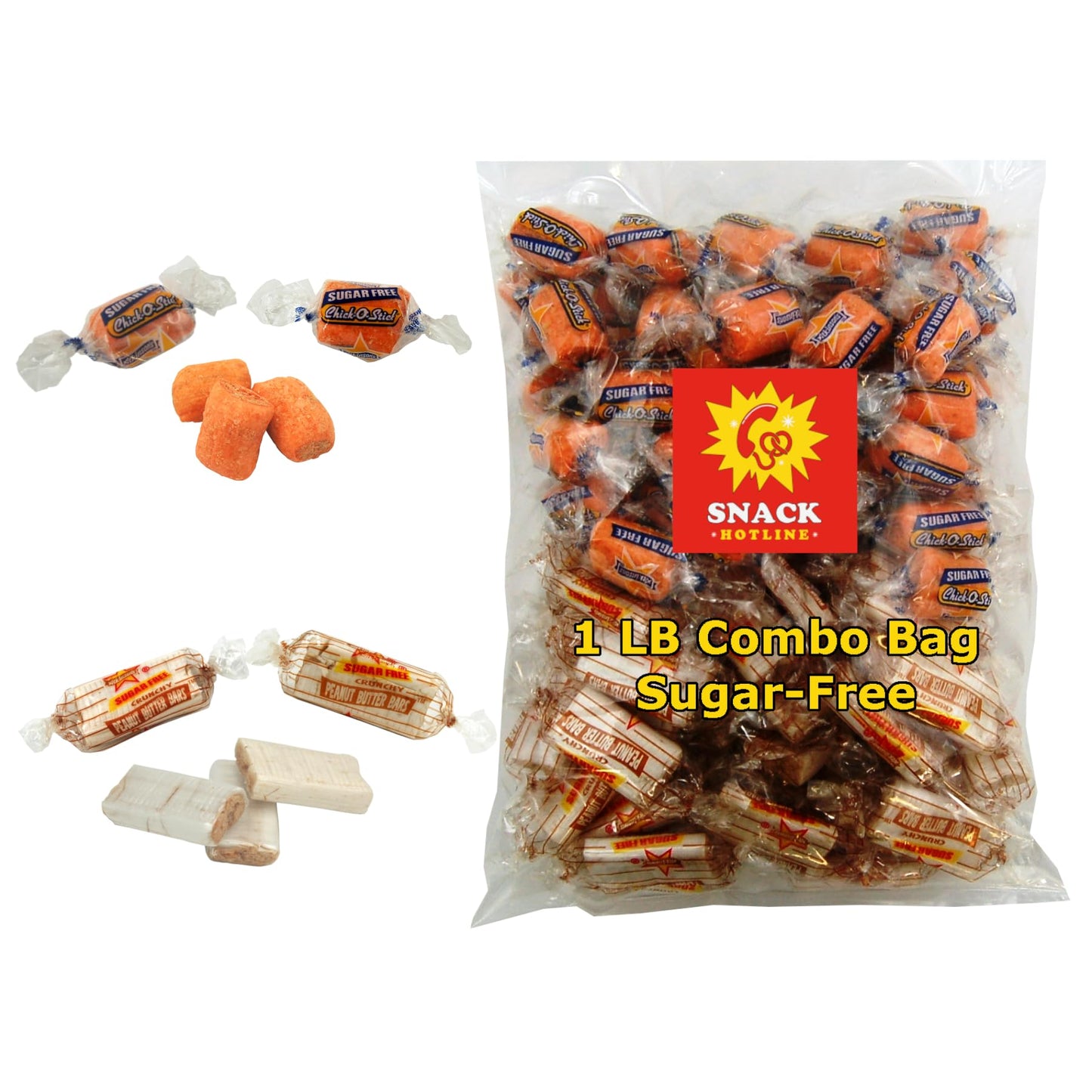 1 Lb Bag Of AtkinsonS Sugar-Free Chick O Stix Nuggets And Peanut Butter Bars - 50/50 Of Each Crunchy Candy - Bulk Individually 