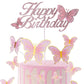 ALISSAR Rose Gold Happy Birthday Cake Topper Set, Butterfly Cake Topper and 16 Pieces Pink Butterfly Cupcake Toppers for Girls W