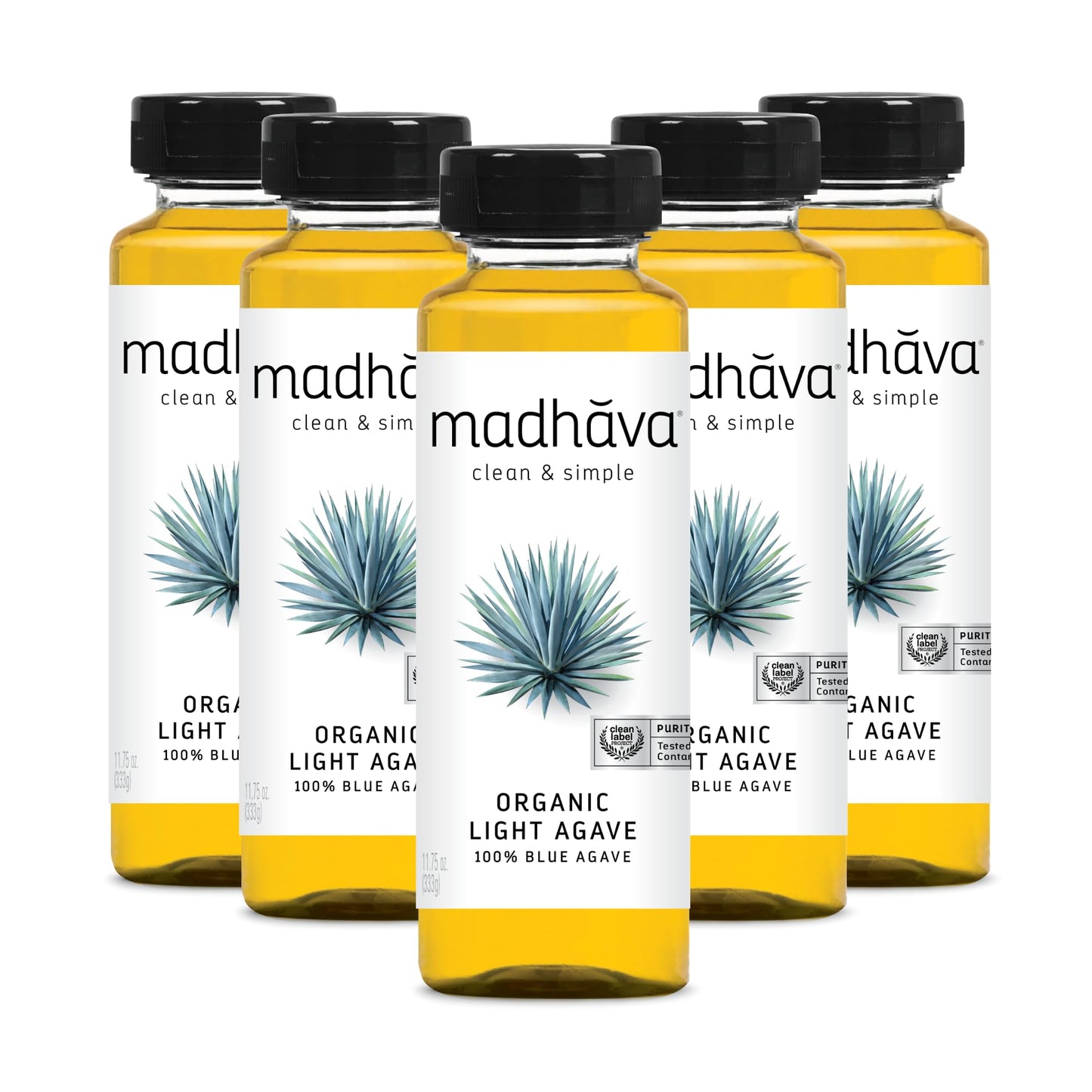 Madhava Organic Light Agave Nectar, 100% Pure, Vegan, Non-GMO, 11.75 oz Bottle, Pack of 6, Golden Light Color