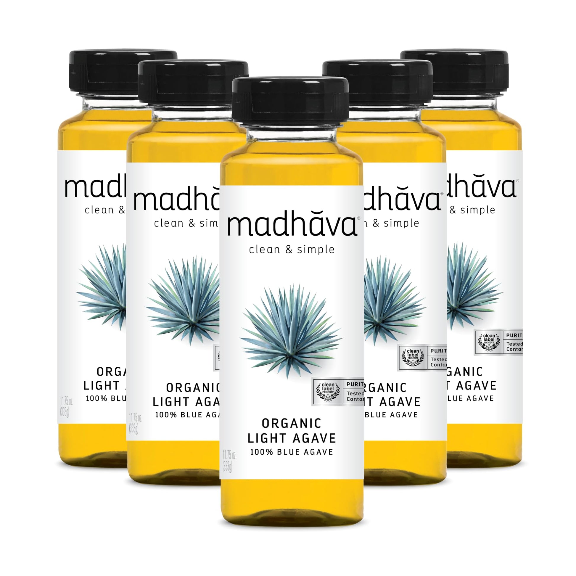 Madhava Organic Light Agave Nectar, 100% Pure, Vegan, Non-GMO, 11.75 oz Bottle, Pack of 6, Golden Light Color