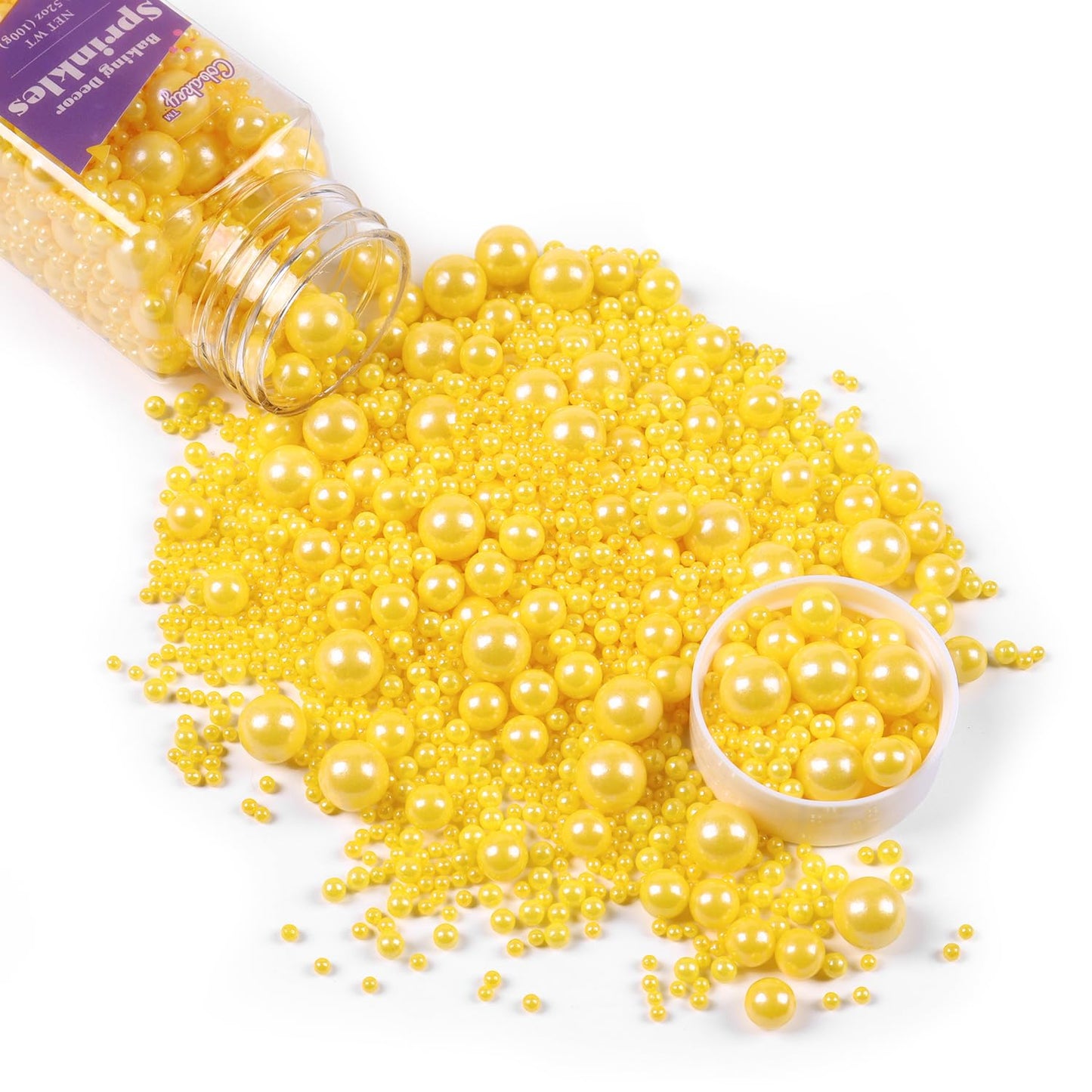 Cobakey Yellow Pearl Sprinkles For Cake Decorations 3.52 Ounce Edible Pearl Sugar Sprinkles For Cupcake Toppers Wedding Party Va