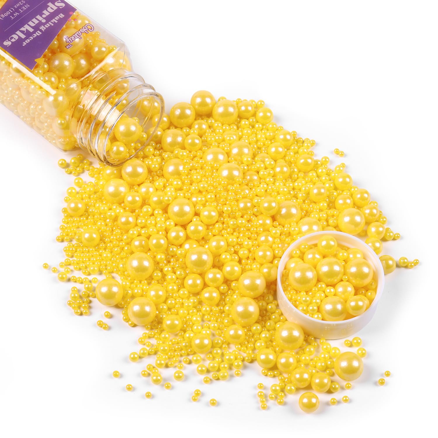 Cobakey Yellow Pearl Sprinkles For Cake Decorations 3.52 Ounce Edible Pearl Sugar Sprinkles For Cupcake Toppers Wedding Party Va