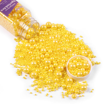 Cobakey Yellow Pearl Sprinkles For Cake Decorations 3.52 Ounce Edible Pearl Sugar Sprinkles For Cupcake Toppers Wedding Party Va