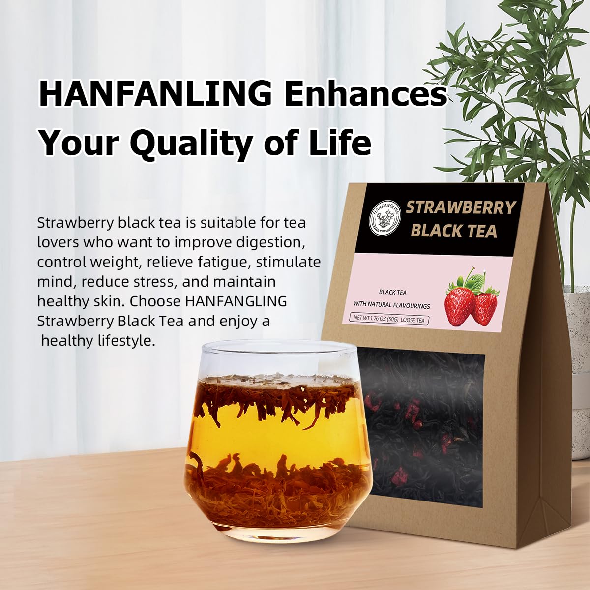 HANFANGLING White Peach Oolong Tea & Strawberry Black Tea, Natural Loose Leaf Tea, Perfect Gift for Tea Lovers