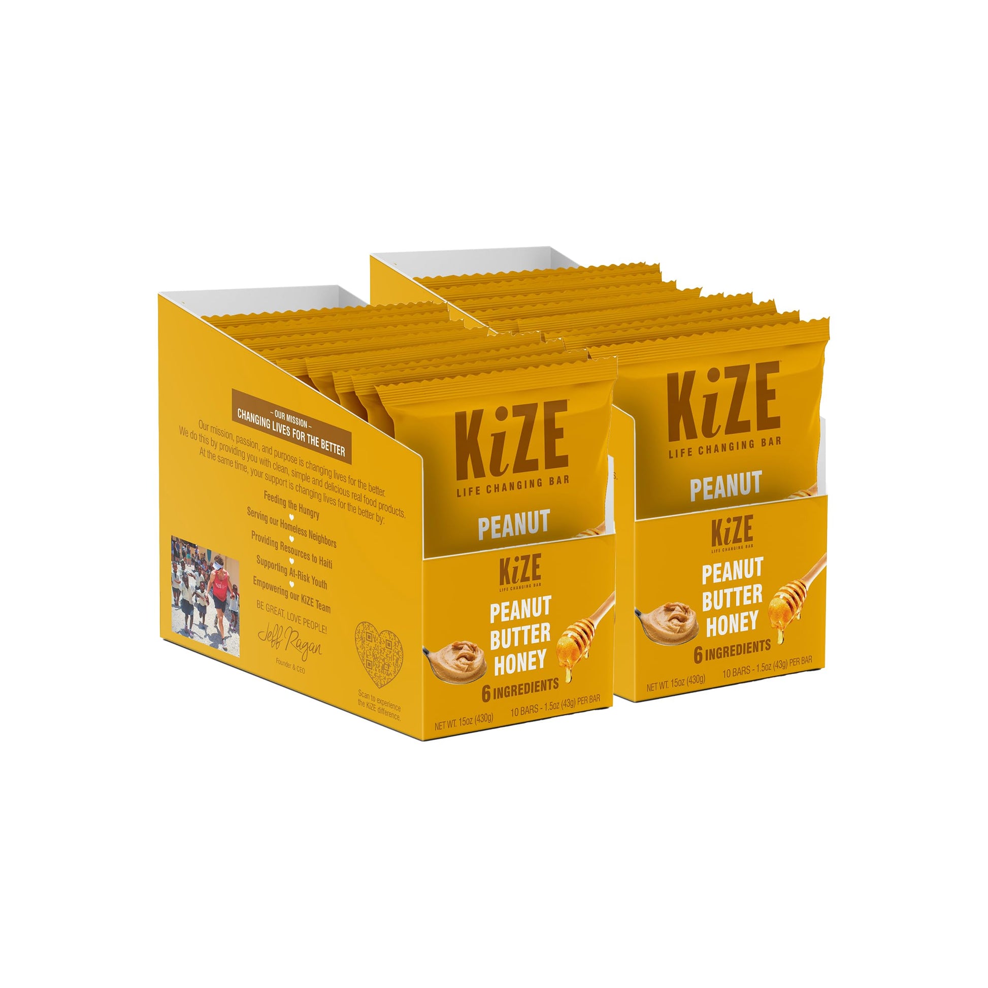 KiZE Energy Bar Peanut Butter Honey, 20 Count, Gluten Free, Dairy Free, 7g Protein, Non-GMO, High Protein Snack