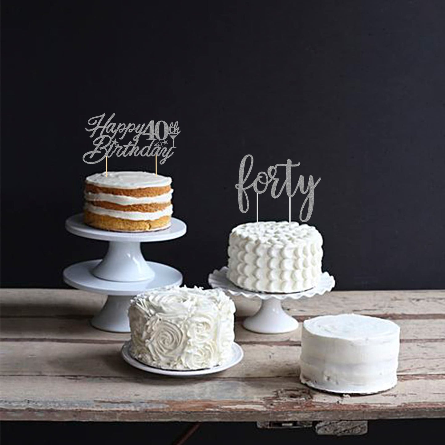Silver Glitter 40Th Birthday Cake Topper, Forty Birthday Cake Topper For Celebrating Forty Years Old Anniversary/Birthday Party