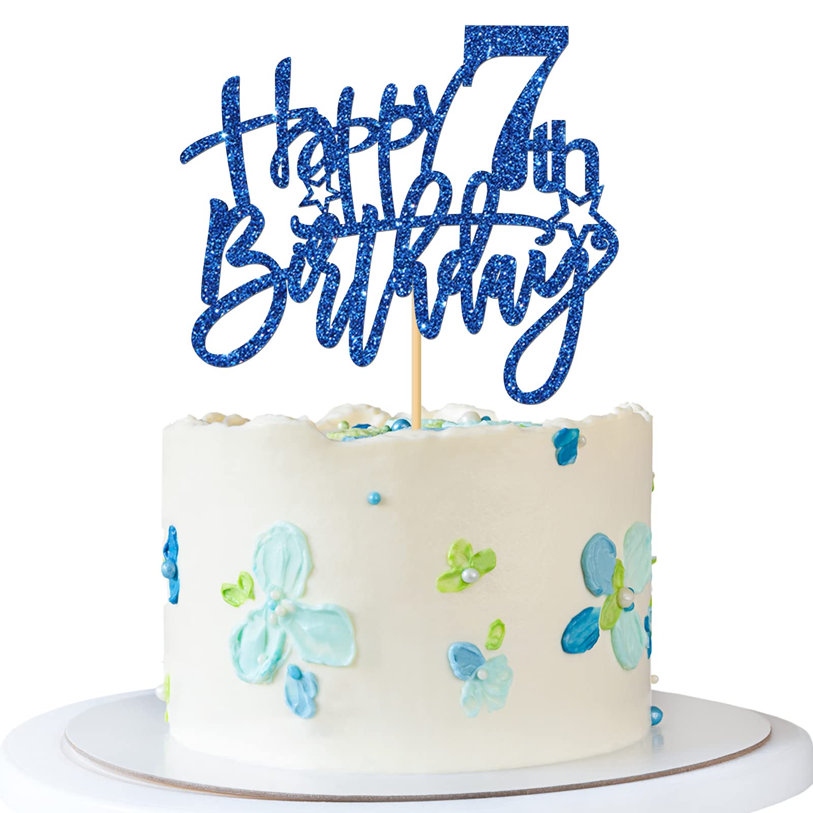 Roadsea Happy 7Th Birthday Cake Topper - Kid Girl Boy Seven Years Old Birthday Cake Supplies - 7Th Birthday Party Decorations -