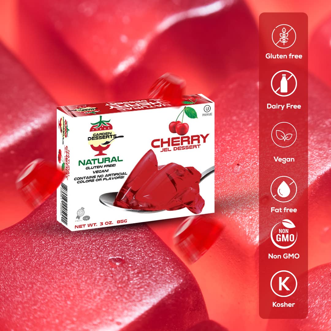 Natural Jello Dessert Mix - Vegan Jello By Garden Desserts [Cherry] Gluten Free, Dairy Free, Non Gmo, Kosher Gelatin Free Jello,