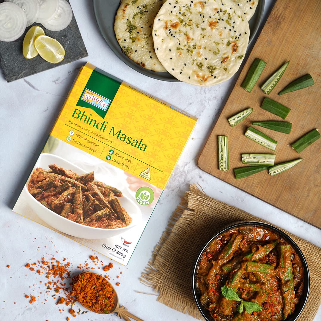 Ashoka Ready to Eat 1932, Vegan Spiced Orka, All-Natural Bhindi Masala, Real Indian Meals, Kosher Certified, Great for Offices,