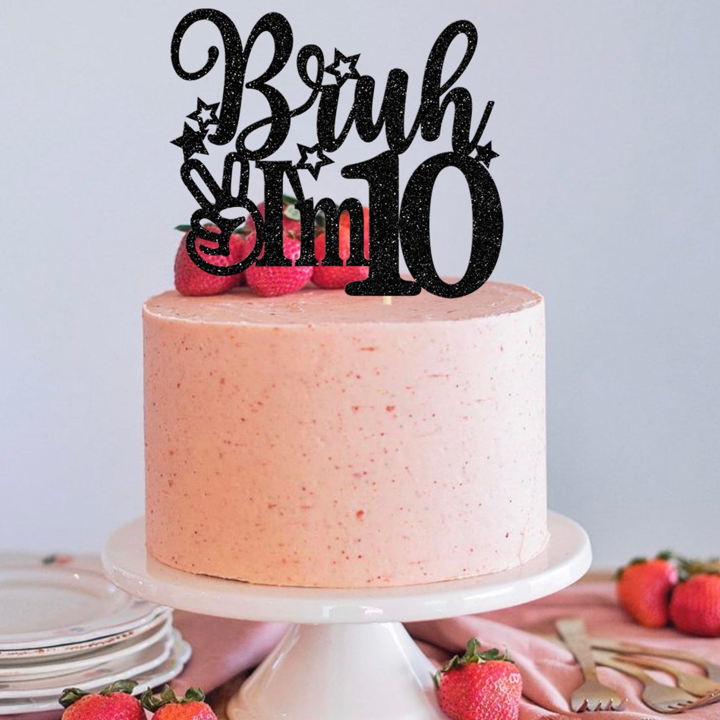 Rssta i Cake Topper Black Star Glitter 10th Birthday Decoration XM1222-10