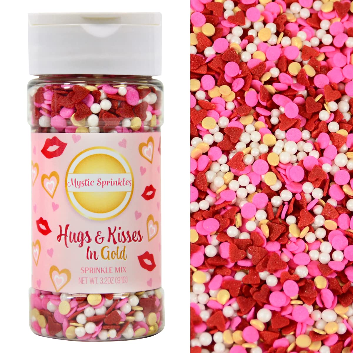Mystic Sprinkles Valentine's Day Sprinkle Mixes (Hugs & Kisses In Gold 3.2oz)