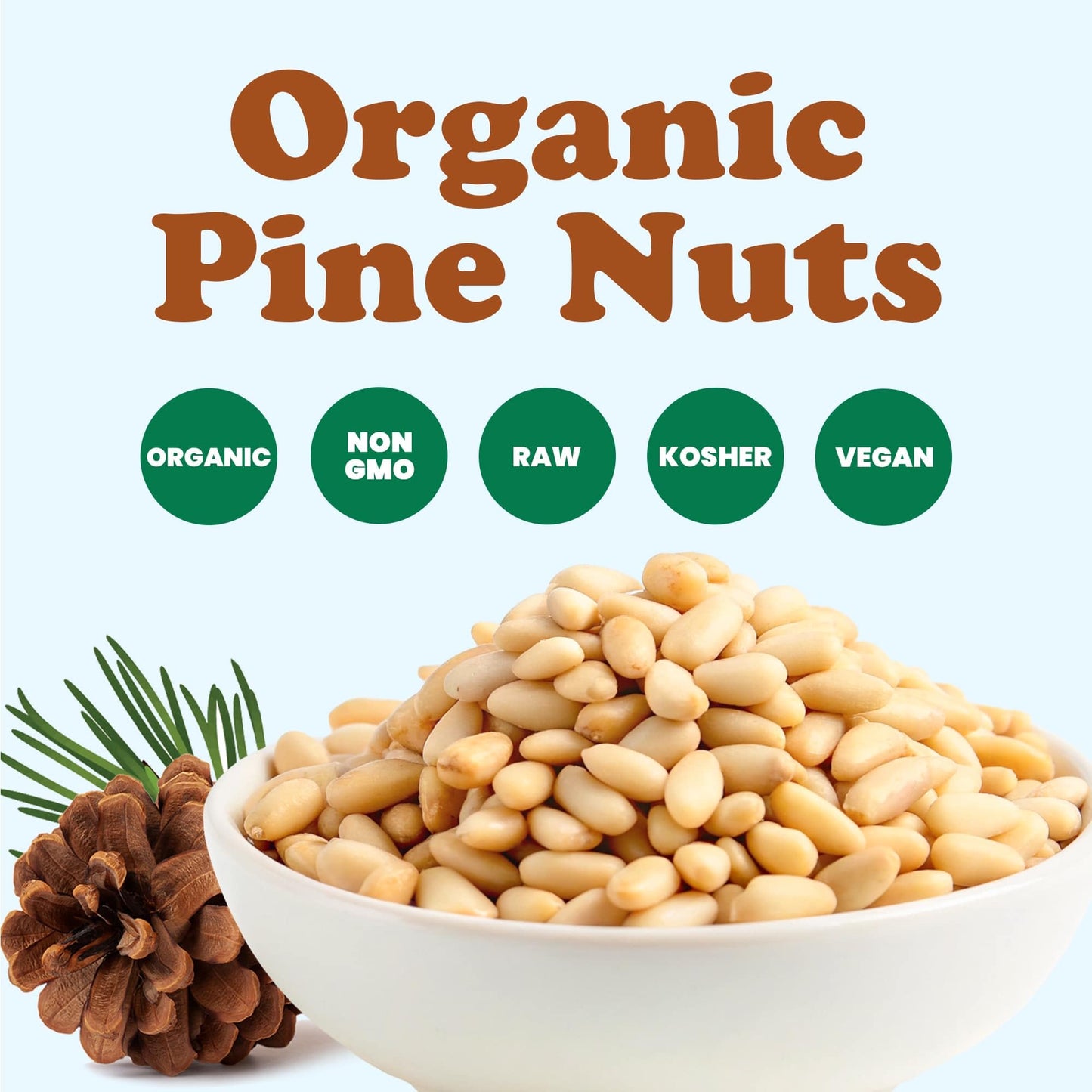 Food To Live Organic Pine Nuts, 1 Pound – Non-Gmo, Whole Raw Pignolias, Unsalted, No Shell, Vegan, Kosher, Bulk Snack. Rich In Vitamin E, Protein. Great For Pesto, Salads, Homemade Desserts