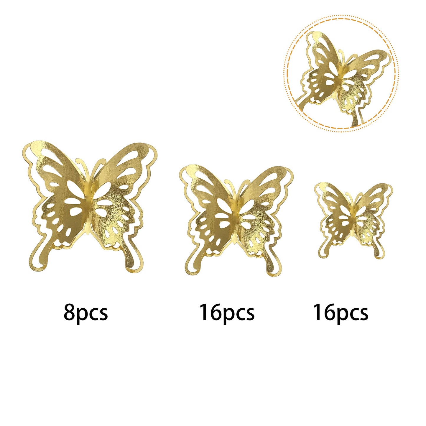 40 Pcs Gold Lively 3D Butterfly Cupcake Toppers Mixed Size Hollow Art Butterfly Cupcake Topper Baby Shower Wedding Anniversary B