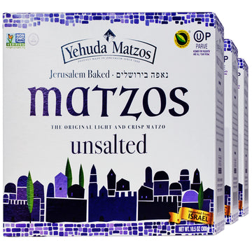 Yehuda Unsalted Matzo Thins, 10.5Oz (3 Pack) Airy, Crisp & Delicious Matzah Crackers | Kosher For Passover