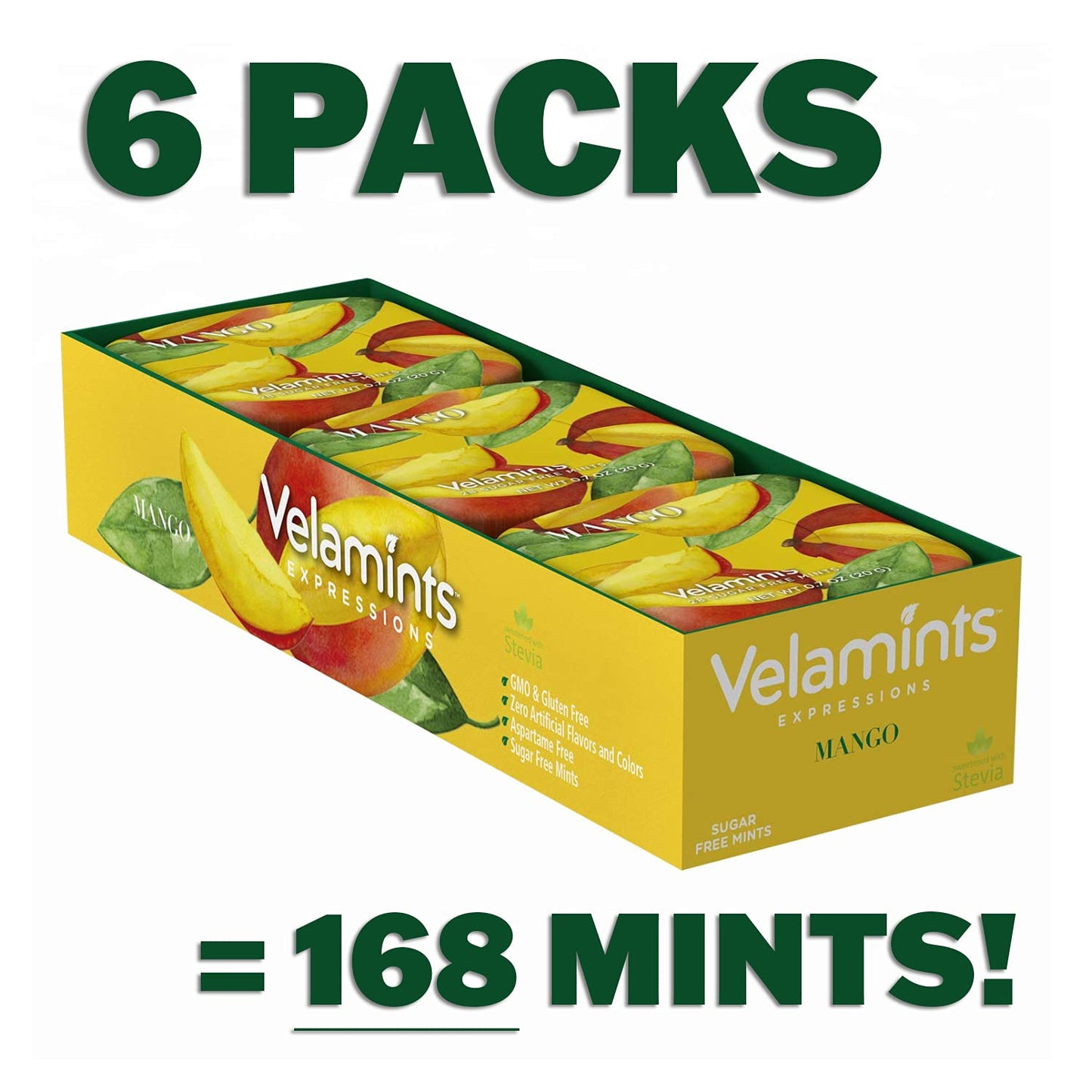 Velamints Sugar Free Mints - Expressions Mango Breath Mints Tin - Aspartame-Free Sweetened With Stevia, 20 Gram (Pack Of 6 Tins)
