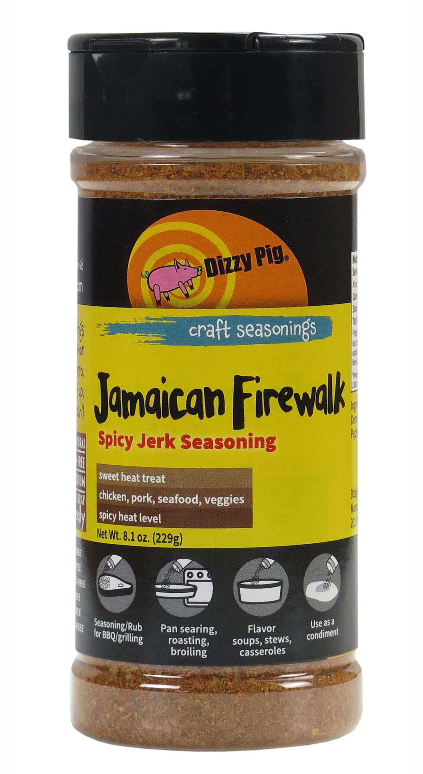 Dizzy Pig Jamaican Firewalk Spicy Jerk Seasoning Rub (8Oz Shaker) - Seasons 30+Lbs Of Food - Hand Made In The Usa - Msg Free, Gl