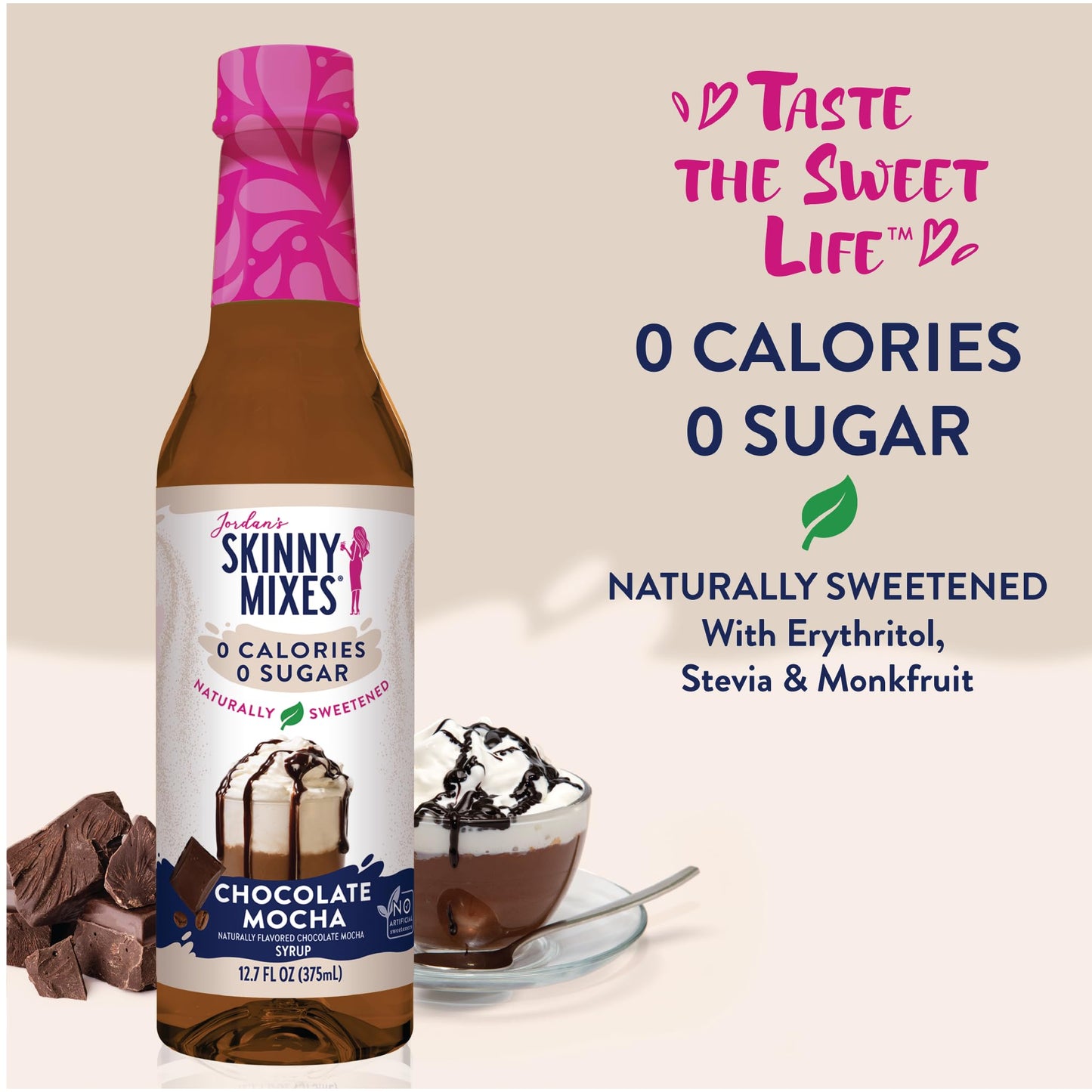 Jordans Skinny Mixes Sugar Free Chocolate Mocha Syrup, 12.7 Fl Oz, Zero Sugar, Naturally Sweetened Flavoring for Beverages