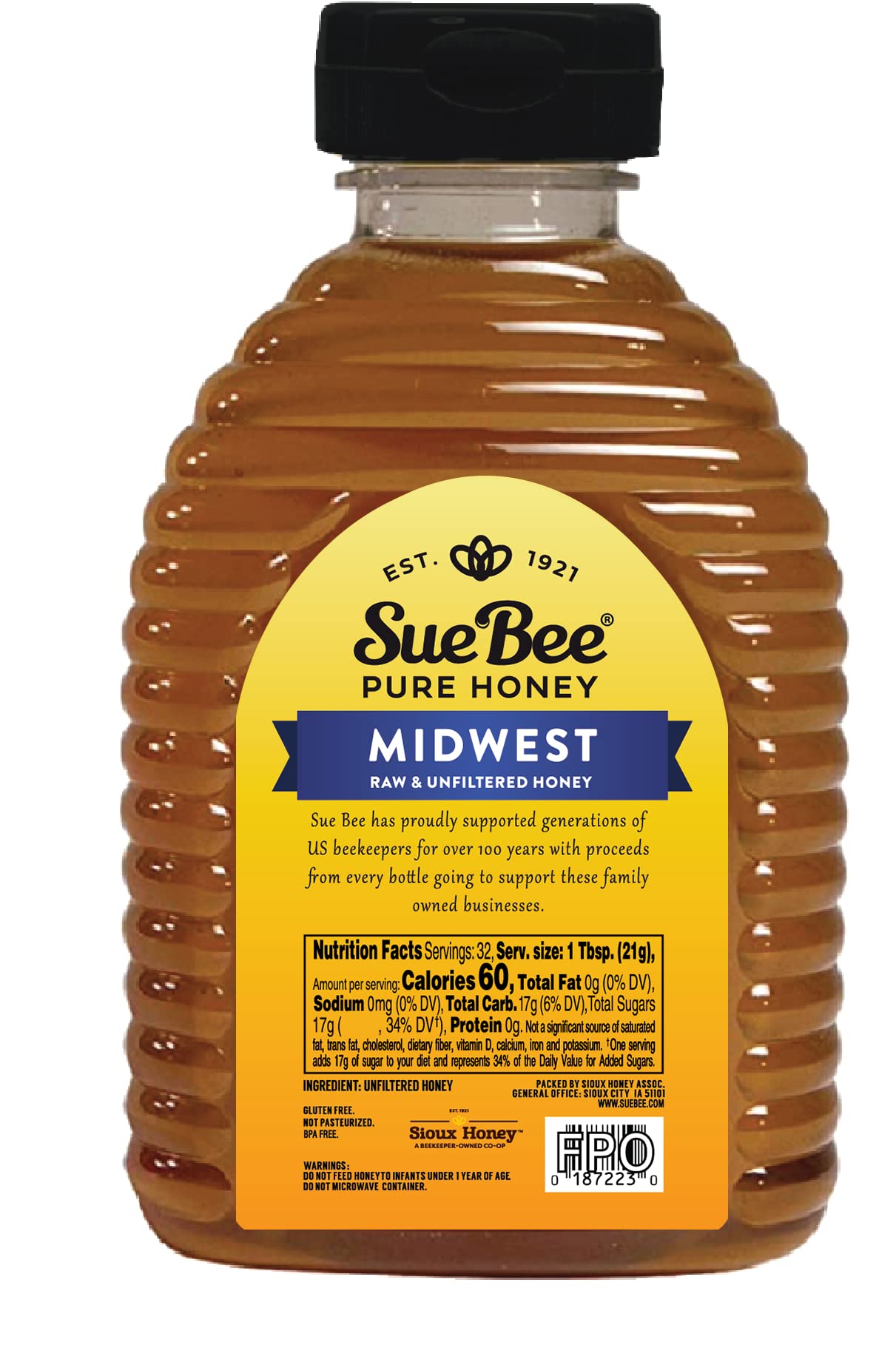 Sue Bee Honey Regional Midwest Usa Honey, Strained, Unfiltered Beekeeper-Owned Co-Op Honey, 24-Ounce