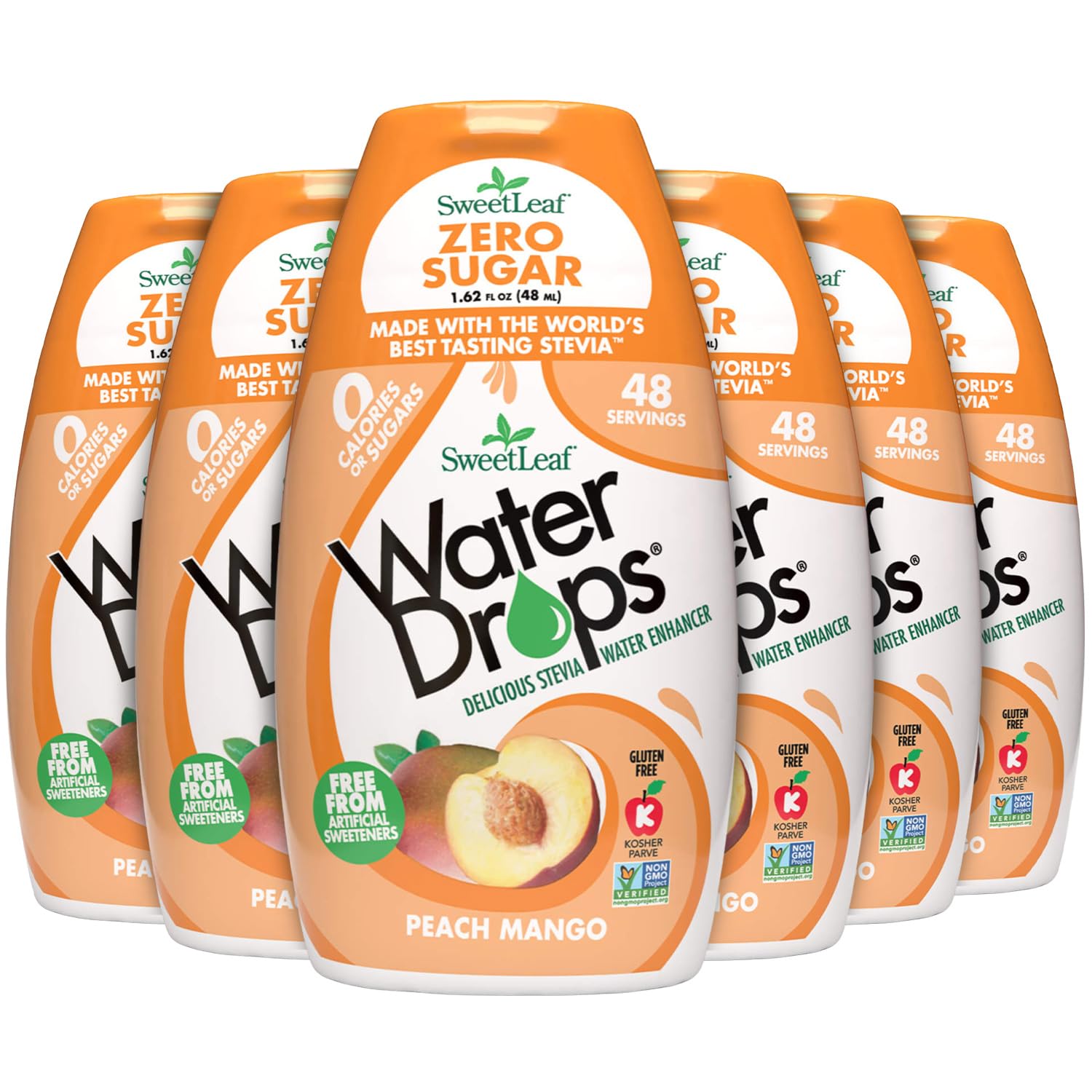Sweetleaf Water Drops, Peach Mango – Sugar-Free Water Enhancer Drops, Stevia & Monk Fruit Sweetener Water Flavoring, 1.62 Oz (Pack Of 6)