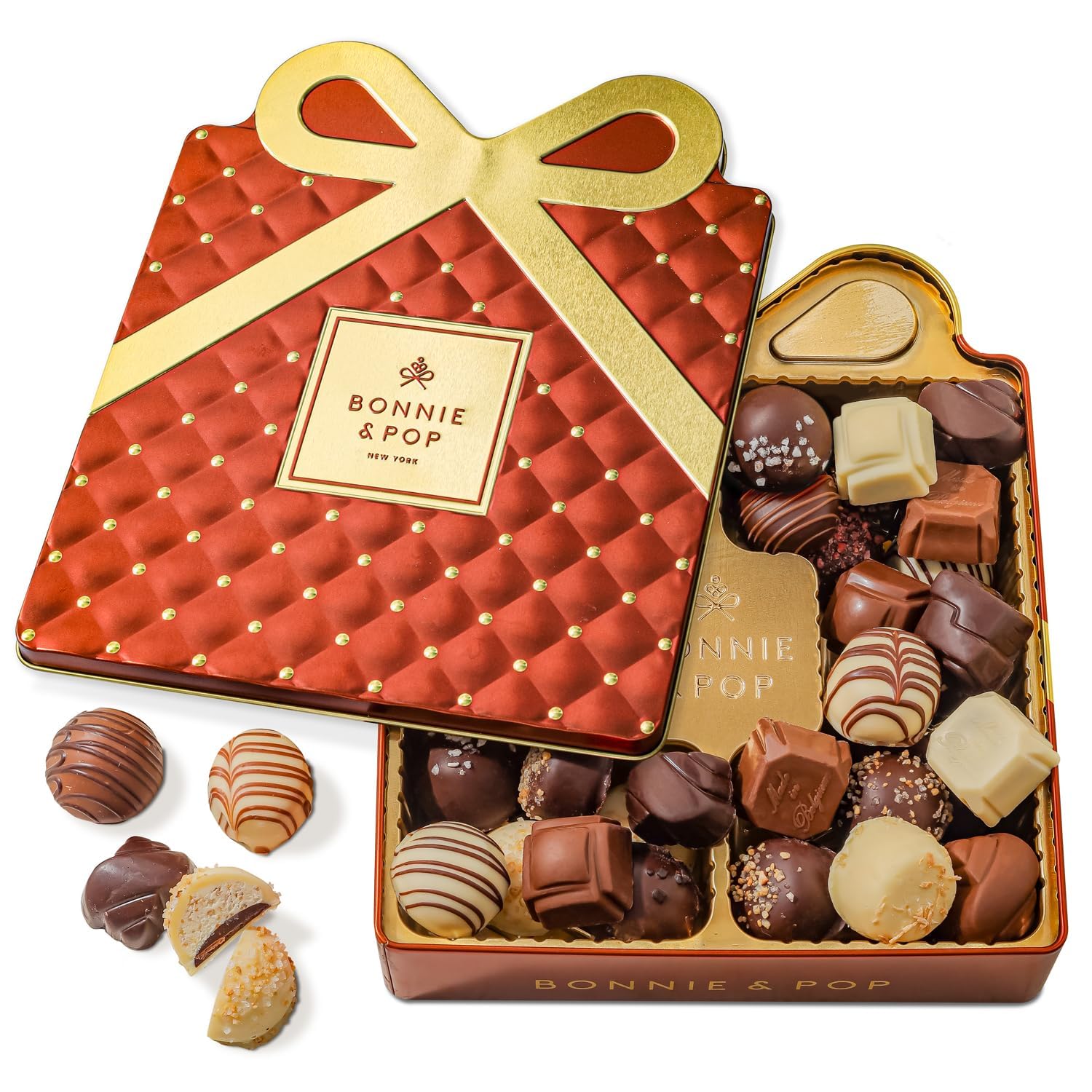 Chocolate Gift Basket, Candy Food Gifts Arrangement Platter, Gourmet Snack Gift Bow Tin Box, Present Idea, Stocking Stuffer, Cor