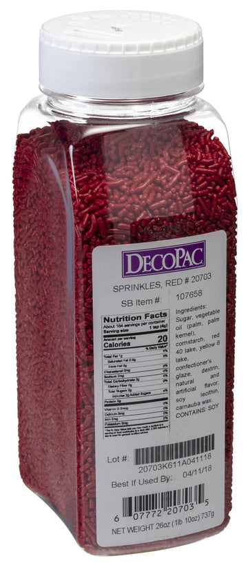 Decopac Red Sprinkles | Extra Large 26Oz Pack | Cake Sprinkle Mix, Fancy Sprinkles For Cake Decorating, Handheld Container, Candy Sprinkles, Cake Sprinkles - Red