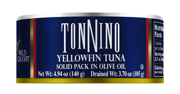 Tonnino Tuna Fish Yellowfin Pole&Line - Solid Pack In Olive Oil - Pack Of 12 - Alternative To Salmon - Protein Snacks - Ready To Eat Meals In Can