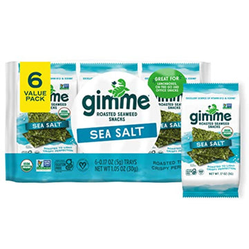 Gimme Seaweed Organic Premium Roasted Seaweed Snacks, Sea Salt, 6 Count, Keto, Vegan, Gluten-Free, Great Source Of Omega3S And I