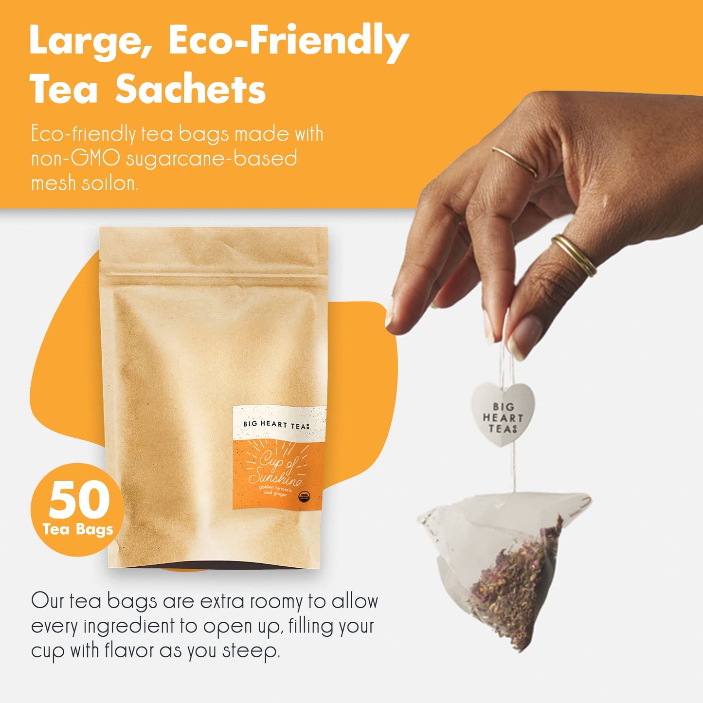Big Heart Tea Co. Turmeric Ginger Tea Bags - Organic Herbal Blend - 50 Pack