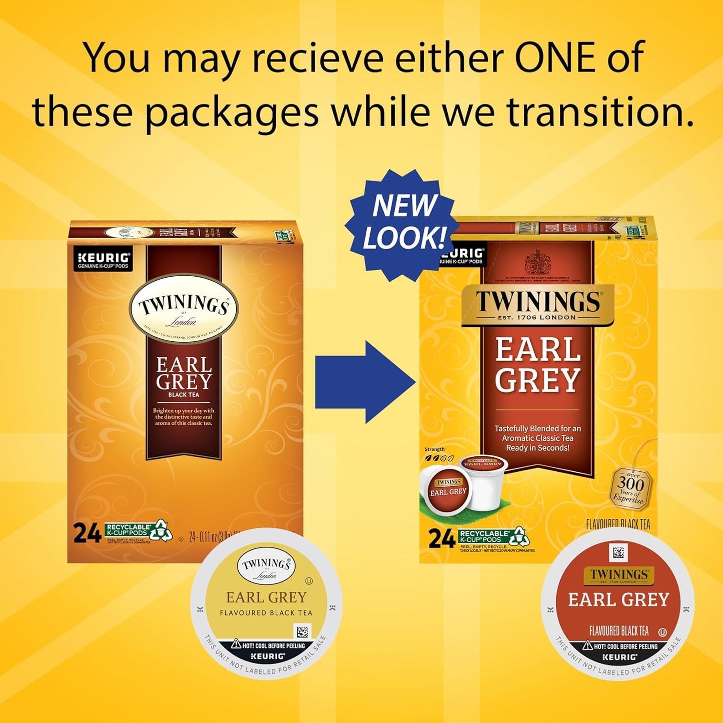 Twinings Earl Grey K-Cup Pods for Keurig  Caffeinated Black Tea Flavoured with Citrus and Bergamot  24 Count (Pack of 4)