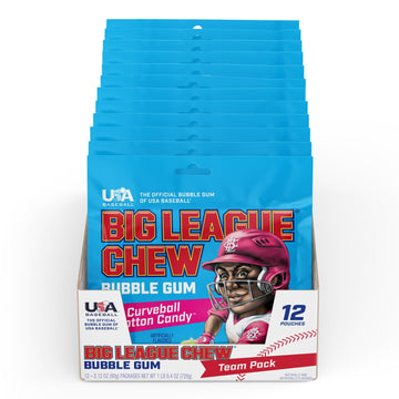 Big League Chew Curveball Cotton Candy Bubble Gum - Tasty Cotton Candy Delight | Ideal for Baseball Games, Teams, Concessions, P