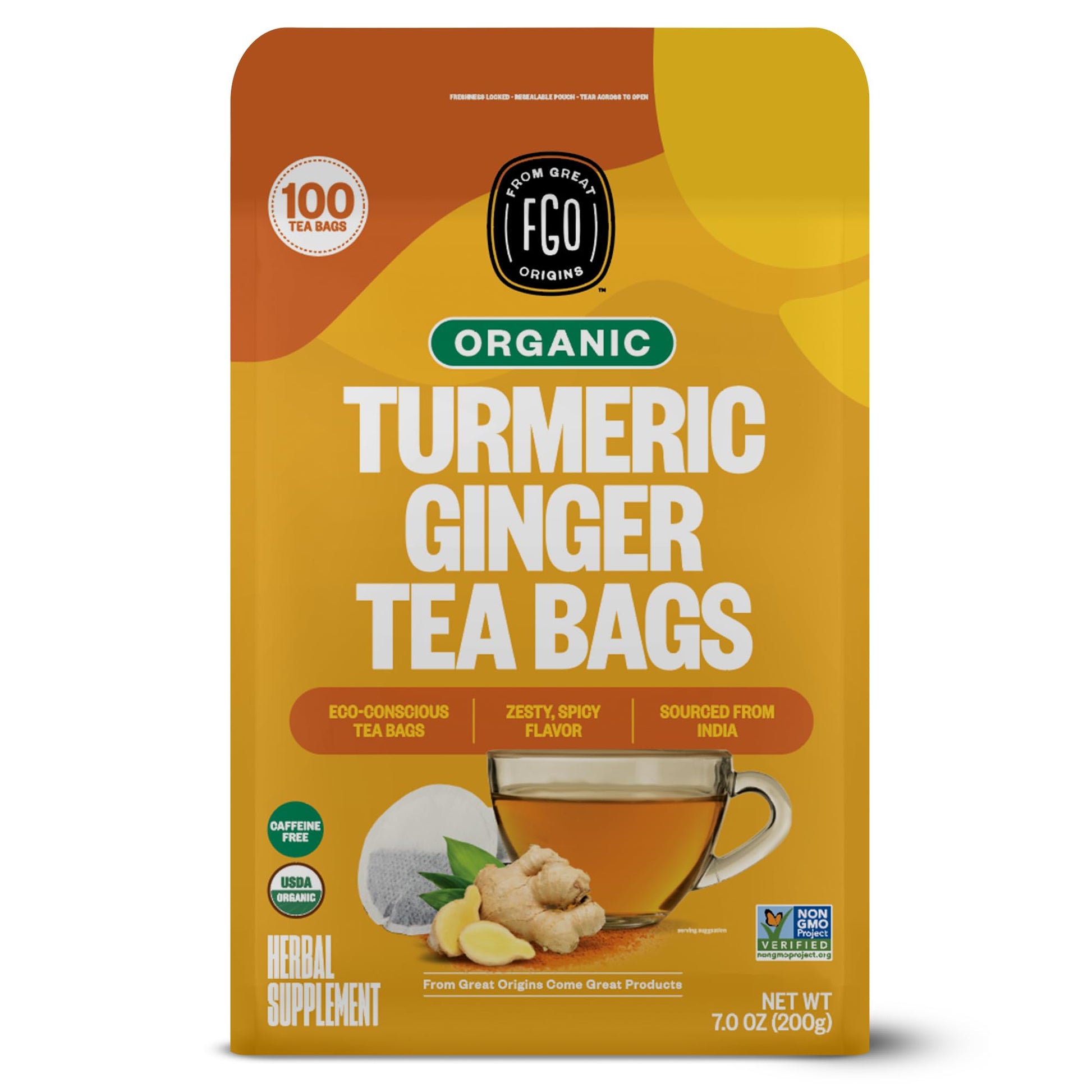 Fgo Organic Turmeric Ginger Tea, Eco-Conscious Tea Bags, 100 Count, Packaging May Vary (Pack Of 1)