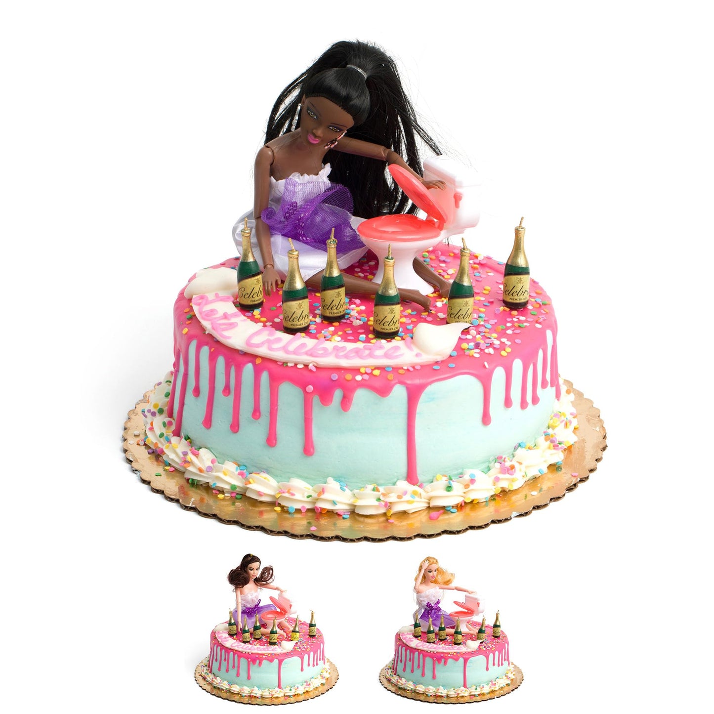 Drunk Doll Cake Toppers - Funny Bachelorette Party Decoration Kit - 8 Piece Set - African American