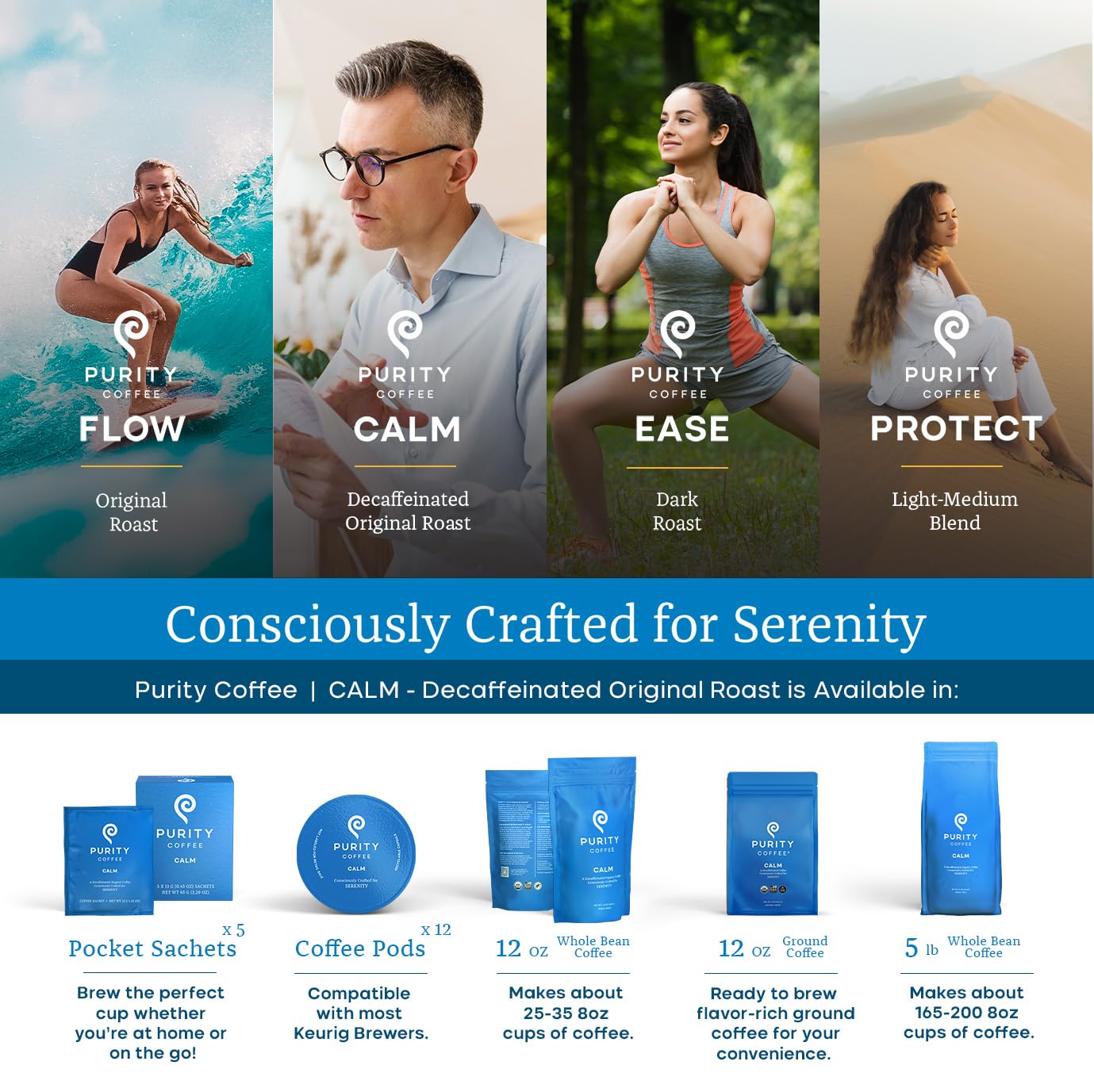 Purity Coffee Calm Decaf Ground Coffee - Natural Water Decaffeinated Coffee - Usda Organic And Third-Party Tested For Antioxidan