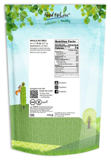 Food to Live Whole Nutmeg - Aromatic Spice, Rich in Antioxidants, 8 Ounces